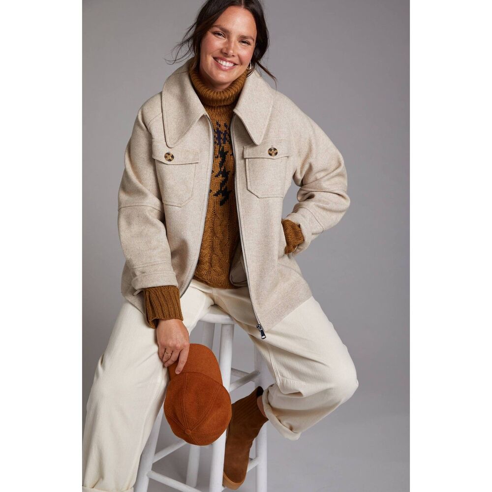 Avec Les Filles Cream Cozy Zip-Front Shirt Jacket | Anthropologie | Style 81077